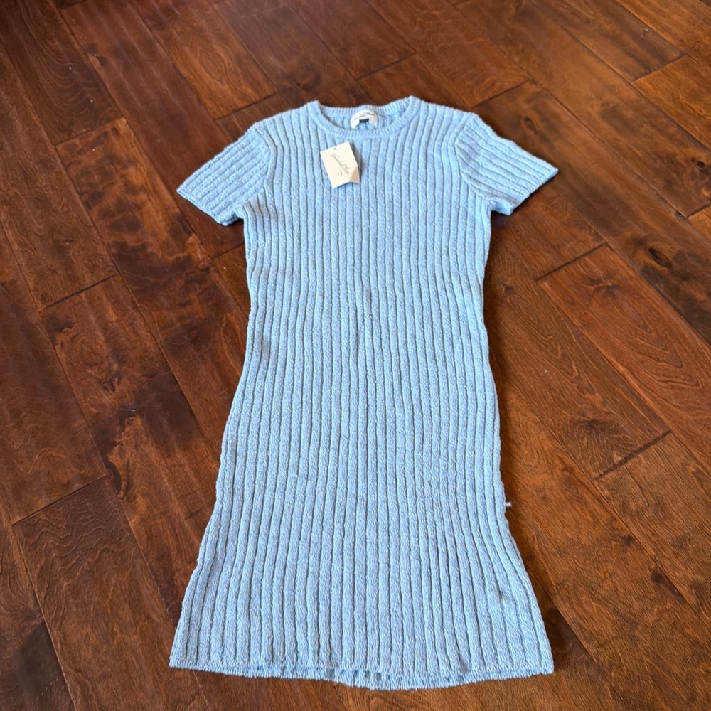 Universal Thread Womens Medium Blue Ribbed Short Sleeve Sweater Midi Dress NWT